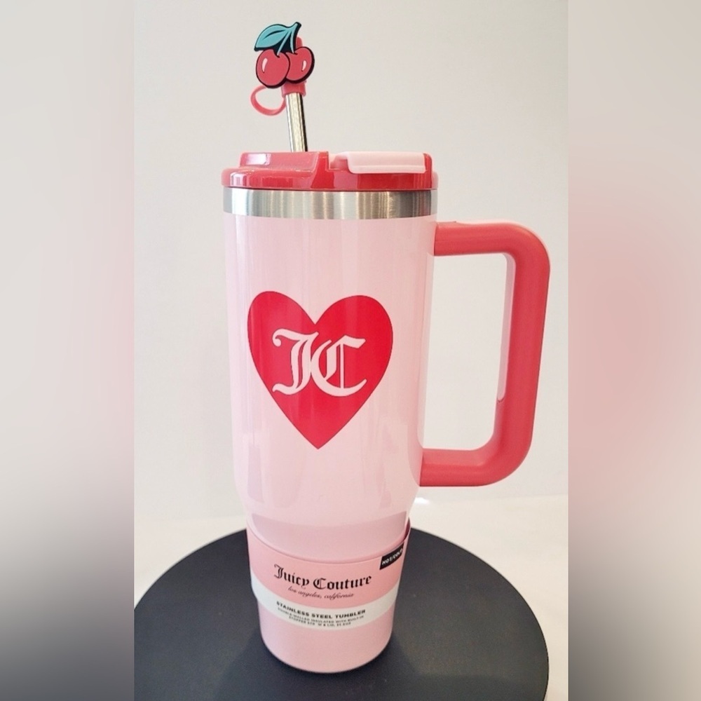 Juicy Couture Tumbler Pink Heart with Cherry Straw Topper! NWT 🍒
